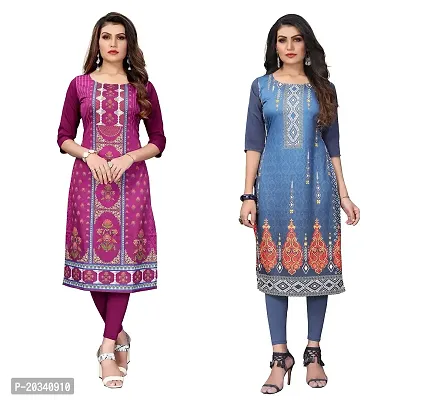 SANSKRUTI FASHION Women's Crepe Digital Print Straight Kurta(Pack of 2) (XXL, DARKPURPELBluegrey)-thumb0