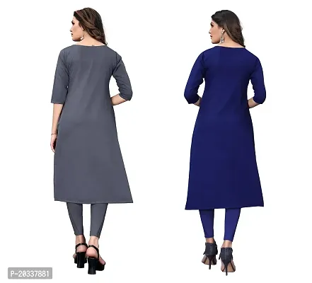 SANSKRUTI FASHION Women's Crepe Digital Print Straight Kurta(Pack of 2) (XXL, GreyNAVYBLUE)-thumb2