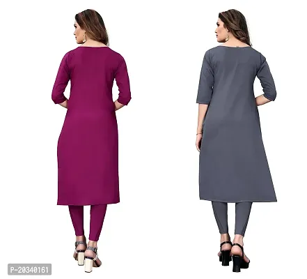 SANSKRUTI FASHION Women's Crepe Digital Print Straight Kurta(Pack of 2) (S, PURPELGrey)-thumb2