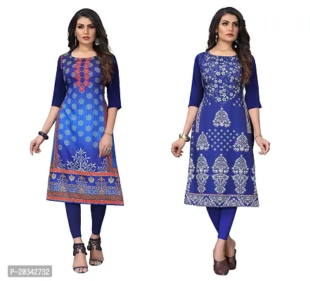 SANSKRUTI FASHION Women's Crepe Digital Print Straight Kurta(Pack of 2) (M, NAVYBLUEBLUEVIOLOT)-thumb0