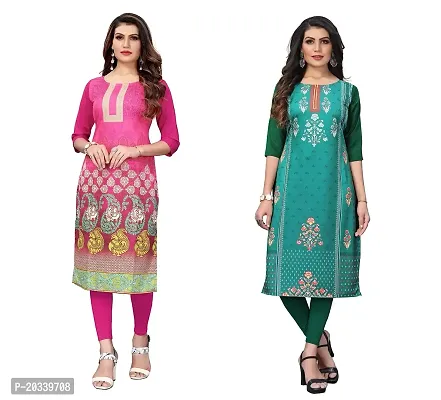 SANSKRUTI FASHION Women's Crepe Digital Print Straight Kurta(Pack of 2) (M, PinkSeagreen)