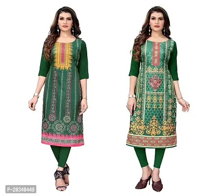 SANSKRUTI FASHION Women's Crepe Digital Print Straight Kurta(Pack of 2) (S, LightGreenForestGreen)-thumb0