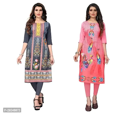 SANSKRUTI FASHION Women's Crepe Digital Print Straight Kurta(Pack of 2) (S, GreyRosepink)-thumb0