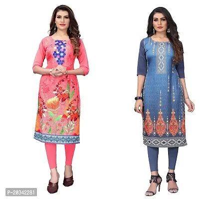 SANSKRUTI FASHION Women's Crepe Digital Print Straight Kurta(Pack of 2) (XXL, PeachBluegrey)-thumb0