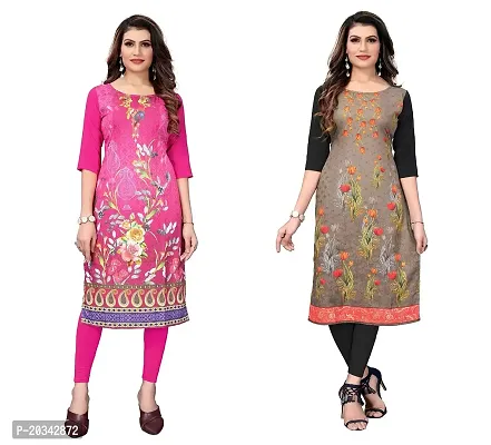 SANSKRUTI FASHION Women's Crepe Digital Print Straight Kurta(Pack of 2) (XXL, HOTPINKSADDLEBROWN)-thumb0