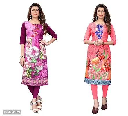 SANSKRUTI FASHION Women's Crepe Digital Print Straight Kurta(Pack of 2) (M, PURPELPeach)