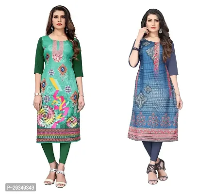 SANSKRUTI FASHION Women's Crepe Digital Print Straight Kurta(Pack of 2) (S, DarkGreenDIMGREY)