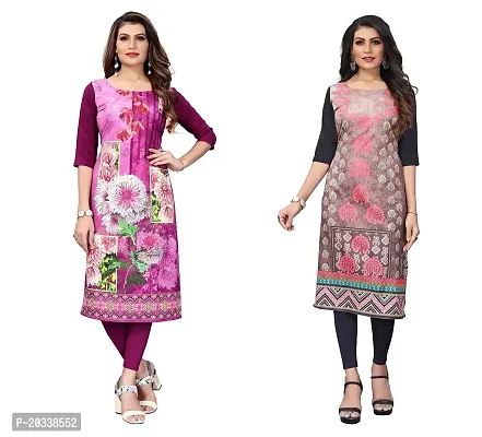 SANSKRUTI FASHION Women's Crepe Digital Print Straight Kurta(Pack of 2) (S, PURPELLIGHTSALMON)