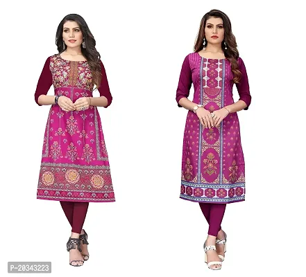 SANSKRUTI FASHION Women's Crepe Digital Print Straight Kurta(Pack of 2) (XL, PURPELDARKPURPEL)