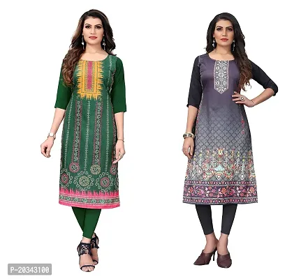 SANSKRUTI FASHION Women's Crepe Digital Print Straight Kurta(Pack of 2) (XXL, LIGHTGRENSILVERBLACK)