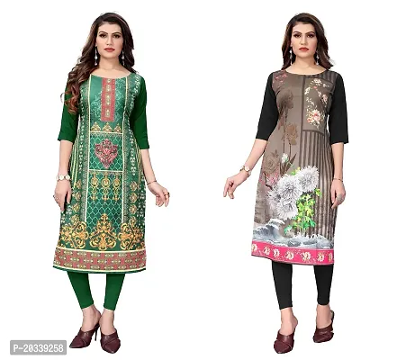 SANSKRUTI FASHION Women's Crepe Digital Print Straight Kurta(Pack of 2) (M, ForestGreenWHITEBLACK)