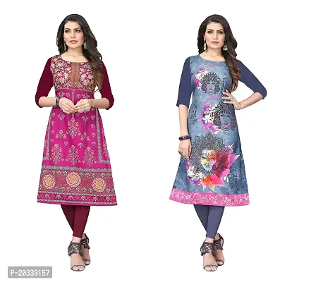 SANSKRUTI FASHION Women's Crepe Digital Print Straight Kurta(Pack of 2) (L, PURPELSLATEGREY)