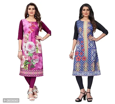 SANSKRUTI FASHION Women's Crepe Digital Print Straight Kurta(Pack of 2) (S, PURPELSTEEBLUE)-thumb0