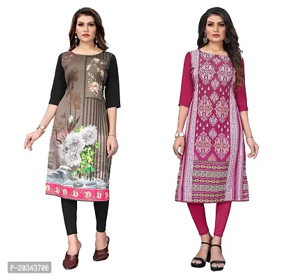 sanskruti fashion Women's Crepe Digital Print Straight Kurta(Pack of 2)-thumb0