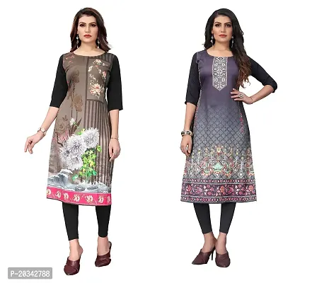 sanskruti fashion Women's Crepe Digital Print Straight Kurta(Pack of 2) (M, WHITEBLACKSILVERBLACK)-thumb0