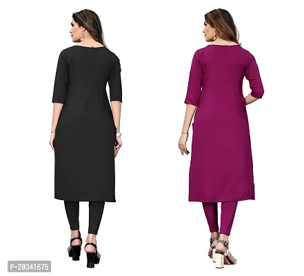 SANSKRUTI FASHION Women's Crepe Digital Print Straight Kurta(Pack of 2) (M, DARKBLACKDARKPURPEL)-thumb2