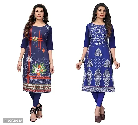 SANSKRUTI FASHION Women's Crepe Digital Print Straight Kurta(Pack of 2) (XL, DARKBLUEBLUEVIOLOT)-thumb0