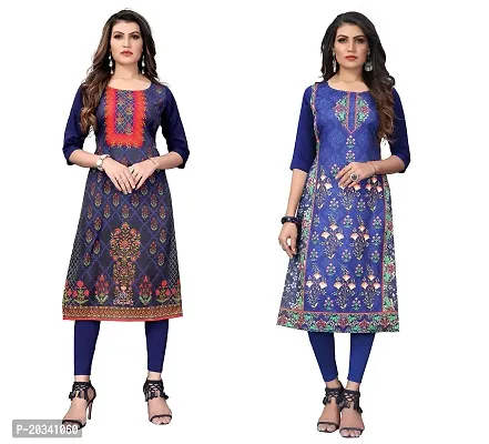 SANSKRUTI FASHION Women's Crepe Digital Print Straight Kurta(Pack 2) (XL, BlueDODGEBLUE)-thumb0