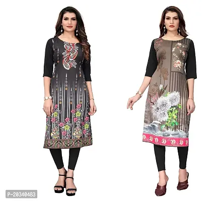 SANSKRUTI FASHION Women's Crepe Digital Print Straight Kurta(Pack of 2) (XXL, BlackWHITEBLACK)