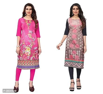 SANSKRUTI FASHION Women's Crepe Digital Print Straight Kurta(Pack of 2) (L, HOTPINKBABYGREEN)-thumb0