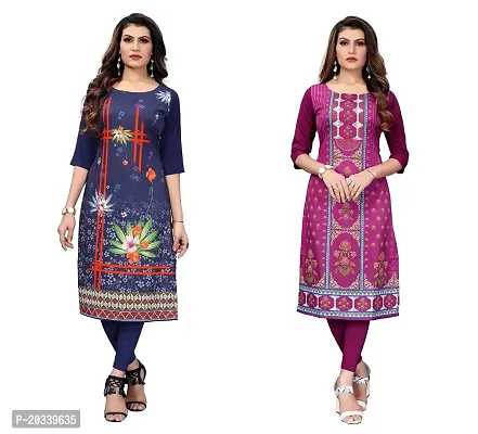 SANSKRUTI FASHION Women's Crepe Digital Print Straight Kurta(Pack of 2) (XL, DARKBLUEDARKPURPEL)-thumb0