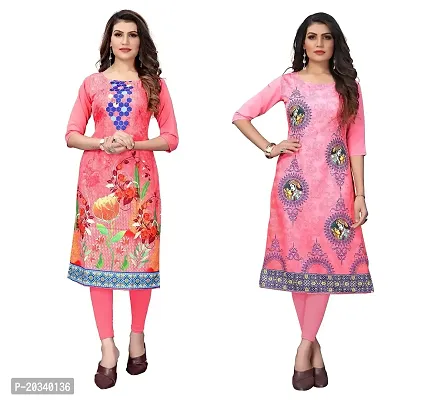 SANSKRUTI FASHION Women's Crepe Digital Print Straight Kurta(Pack of 2) (L, PeachTOMATOPINK)