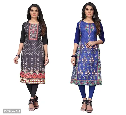 SANSKRUTI FASHION Women's Crepe Digital Print Straight Kurta(Pack of 2) (L, REDBLACKDODGEBLUE)