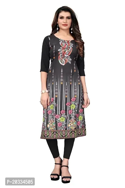 SANSKRUTI FASHION Women's Crepe Digital Print Straight Kurta (XL, Black)-thumb0