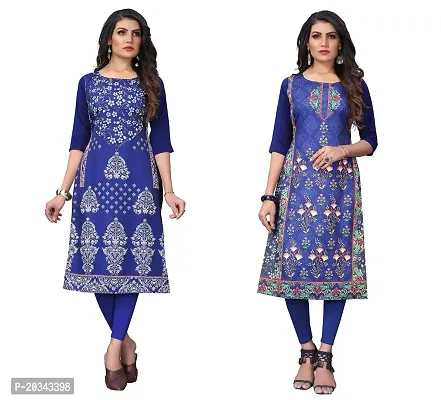 SANSKRUTI FASHION Women's Crepe Digital Print Straight Kurta(Pack of 2) (S, BLUEVIOLOTDODGEBLUE)