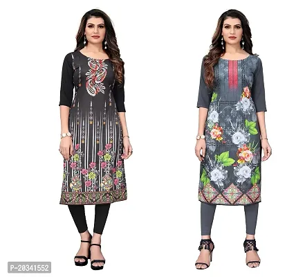 SANSKRUTI FASHION Women's Crepe Digital Print Straight Kurta(Pack of 2) (XL, BlackLIGHTGREY)