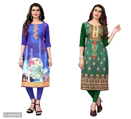 SANSKRUTI FASHION Women's Crepe Digital Print Straight Kurta(Pack of 2) (XL, BlueGreen)-thumb0