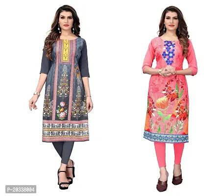 SANSKRUTI FASHION Women's Crepe Digital Print Straight Kurta(Pack of 2) (XL, GreyPeach)-thumb0