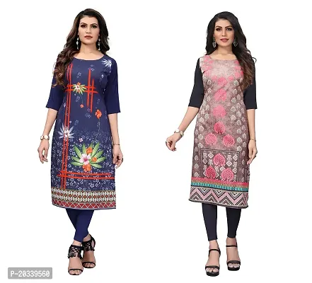 SANSKRUTI FASHION Women's Crepe Digital Print Straight Kurta(Pack of 2) (S, DARKBLUEBABYGREEN)