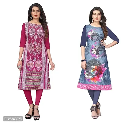 SANSKRUTI FASHION Women's Crepe Digital Print Straight Kurta(Pack of 2) (S, DEEPPINKSLATEGREY)-thumb0