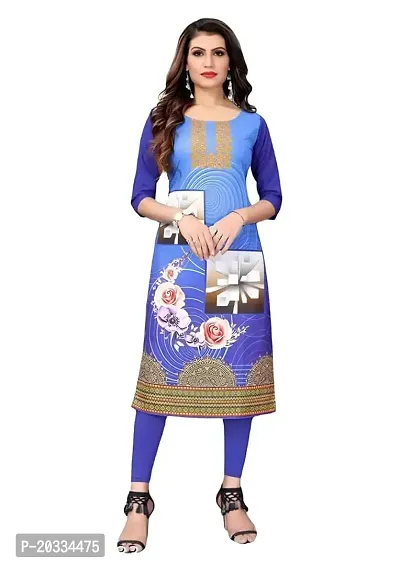 Lemon Tart Women's Crepe Printed Straight Kurti Size- Large Color-Blue (VOL-03-L)