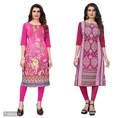 SANSKRUTI FASHION Women's Crepe Digital Print Straight Kurta(Pack of 2) (M, HOTPINKDEEPPINK)