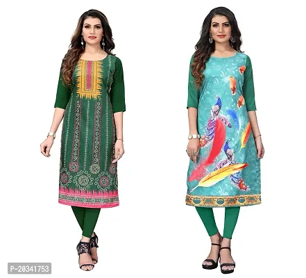 SANSKRUTI FASHION Women's Crepe Digital Print Straight Kurta(Pack of 2) (S, LightGreenSeagreen)