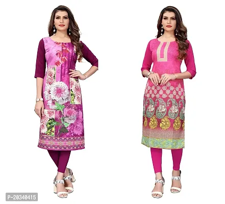 SANSKRUTI FASHION Women's Crepe Digital Print Straight Kurta(Pack of 2) (S, PURPELPink)