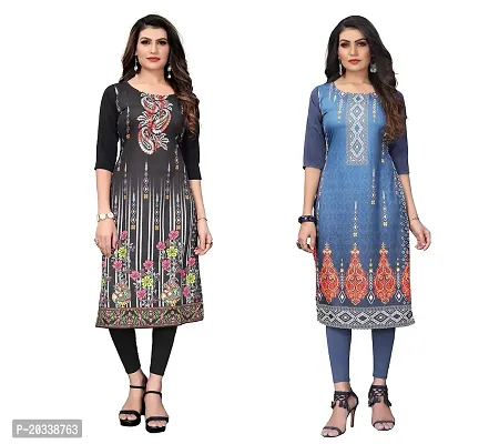 SANSKRUTI FASHION Women's Crepe Digital Print Straight Kurta(Pack of 2) (XL, BlackBluegrey)-thumb0