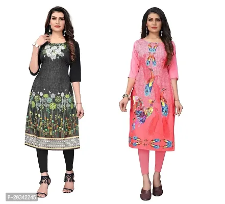 SANSKRUTI FASHION Women's Crepe Digital Print Straight Kurta(Pack of 2) (L, DARKBLACKRosepink)-thumb0