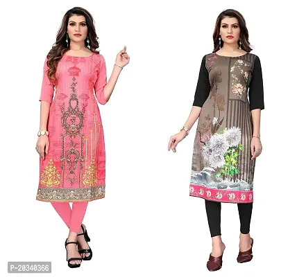 SANSKRUTI FASHION Women's Crepe Digital Print Straight Kurta(Pack of 2) (S, CORALPINKWHITEBLACK)