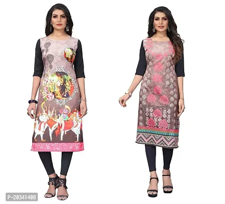 SANSKRUTI FASHION Women's Crepe Digital Print Straight Kurta(Pack of 2) (XL, CreamBABYGREEN)