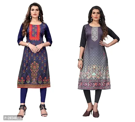 SANSKRUTI FASHION Women's Crepe Digital Print Straight Kurta(Pack-2) (XXL, BlueSILVERBLACK)-thumb0