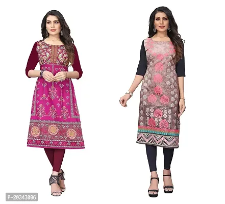 SANSKRUTI FASHION Women's Crepe Digital Print Straight Kurta(Pack of 2) (S, PURPELBABYGREEN)