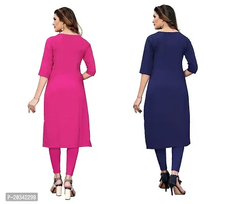 SANSKRUTI FASHION Women's Crepe Digital Print Straight Kurta(Pack of 2) (S, PinkDARKBLUE)-thumb2