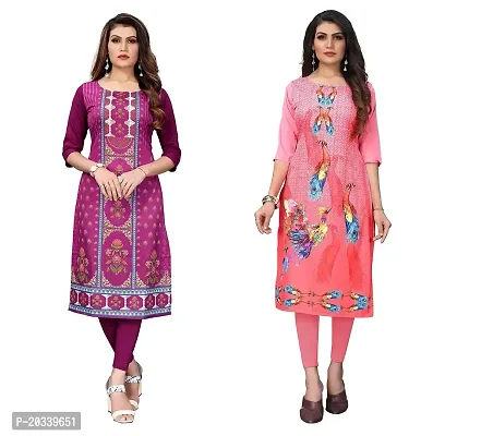 SANSKRUTI FASHION Women's Crepe Digital Print Straight Kurta(Pack of 2) (XXL, DARKPURPELRosepink)