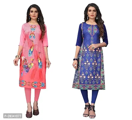 SANSKRUTI FASHION Women's Crepe Digital Print Straight Kurta(Pack of 2) (XXL, RosepinkDODGEBLUE)