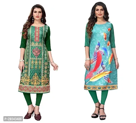 SANSKRUTI FASHION Women's Crepe Digital Print Straight Kurta(Pack of 2) (L, ForestGreenSeagreen)