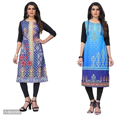 SANSKRUTI FASHION Women's Crepe Digital Print Straight Kurta(Pack of 2) (XXL, STEEBLUEBabyblue)