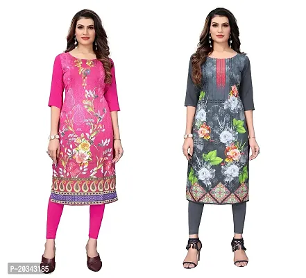 SANSKRUTI FASHION Women's Crepe Digital Print Straight Kurta(Pack of 2) (XXL, HOTPINKLIGHTGREY)